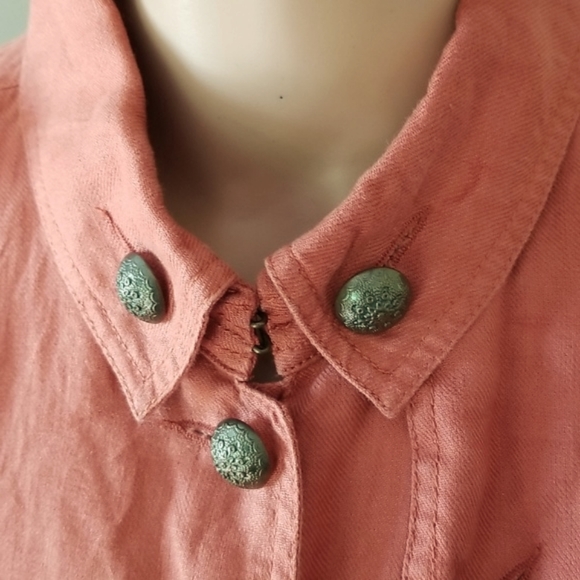 Vintage 100% Linen Top Military Combat by Live A Little / Sz M / Burnt orange - Picture 4 of 17